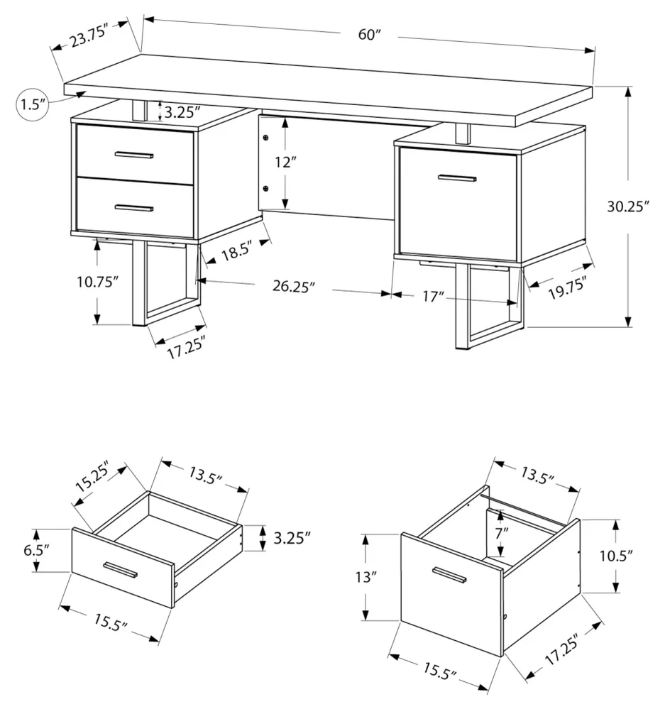 BUREAU D'ORDINATEUR - 60"L / BOIS DE RÉCUPÉRATION TAUPE / MÉTAL NOIR