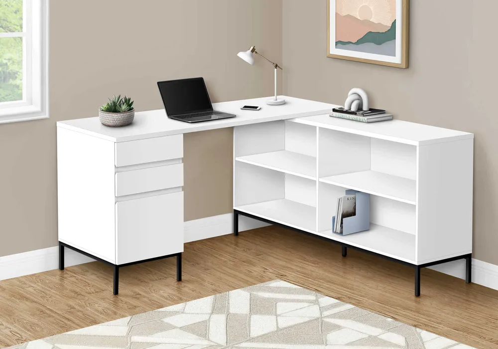 BUREAU D'ORDINATEUR - 60"L / COIN EN L BLANC ( Meuble Mtl )