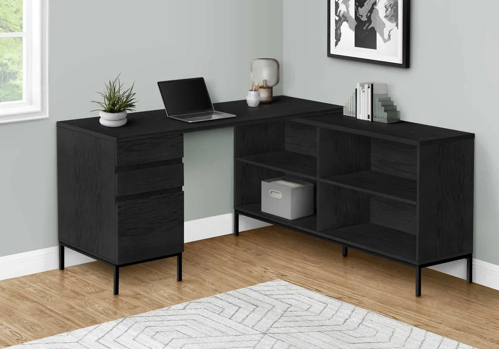 BUREAU D'ORDINATEUR - 60"L / COIN EN L CHÊNE NOIR ( Meuble Mtl )