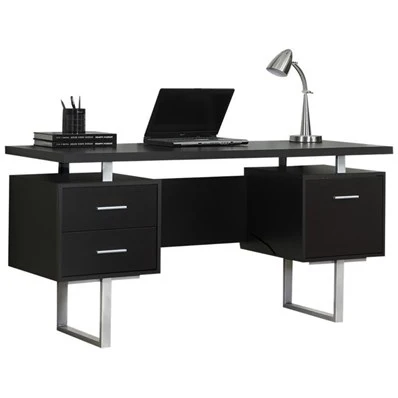 BUREAU D'ORDINATEUR - 60"L / ESPRESSO / METAL ARGENT