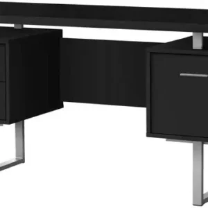 BUREAU D'ORDINATEUR - 60"L / NOIR / METAL ARGENT