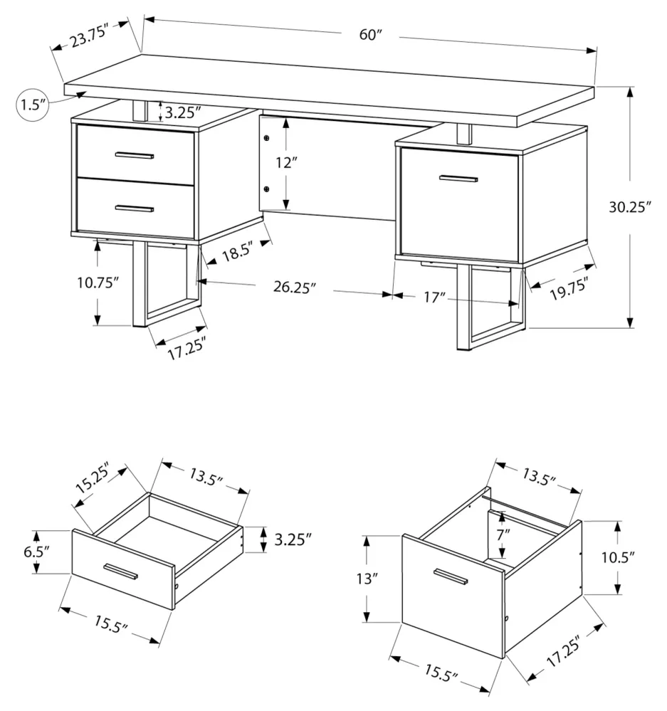 BUREAU D'ORDINATEUR - 60"L / NOYER / METAL NOIR