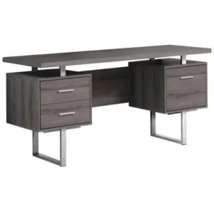 BUREAU D'ORDINATEUR - 60"L / TAUPE FONCE / METAL ARGENT