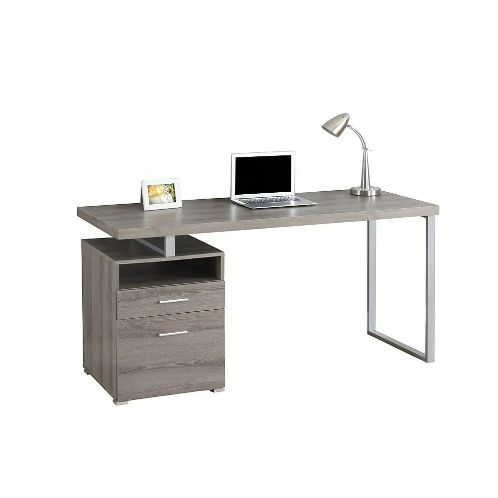 BUREAU D'ORDINATEUR - 60"L / TAUPE FONCE / METAL ARGENT