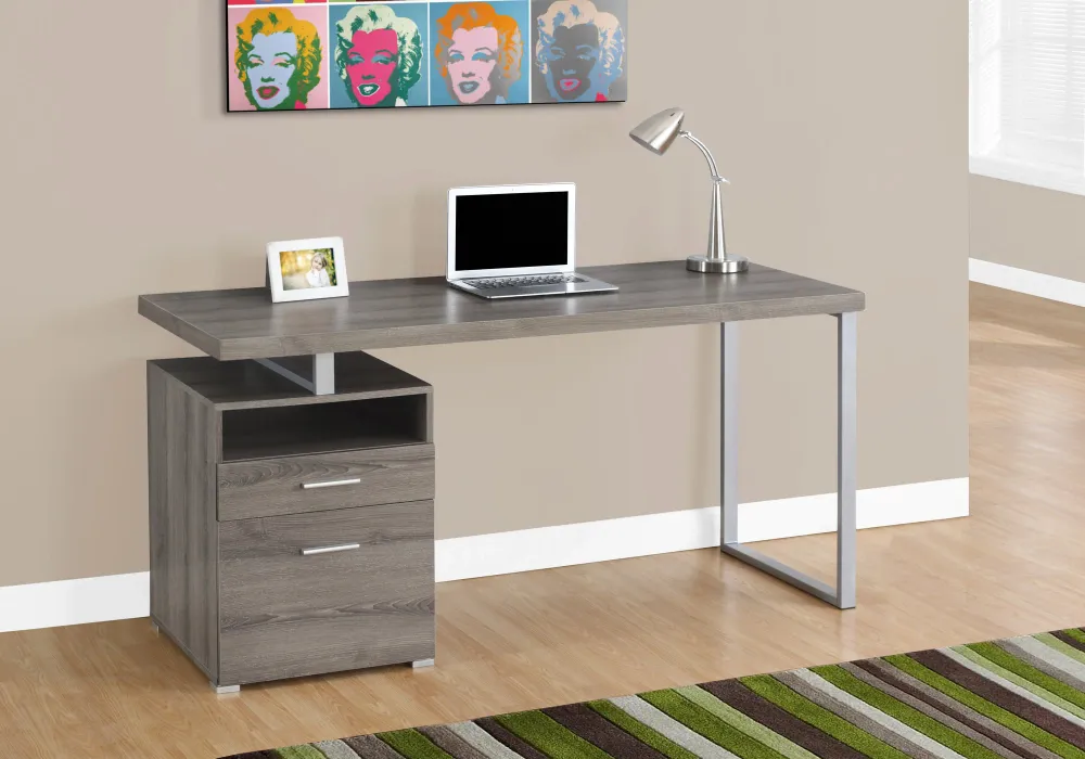 BUREAU D'ORDINATEUR - 60"L / TAUPE FONCE / METAL ARGENT