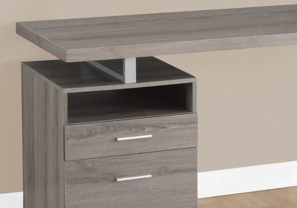 BUREAU D'ORDINATEUR - 60"L / TAUPE FONCE / METAL ARGENT