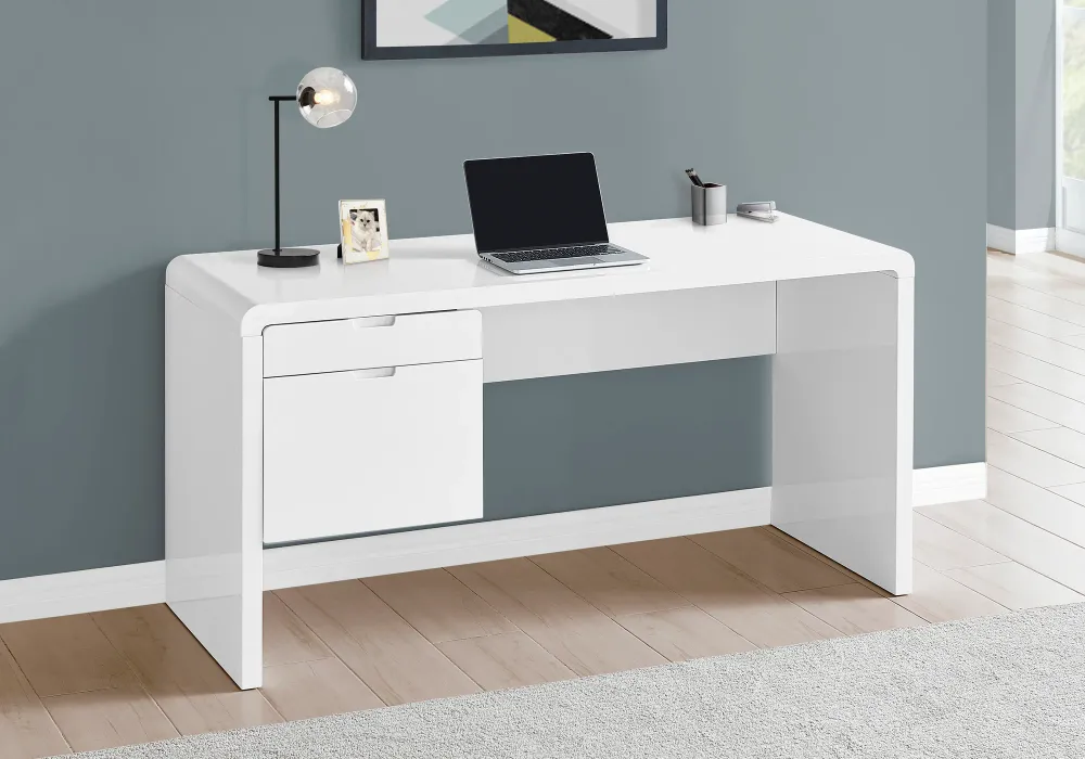 BUREAU D'ORDINATEUR - 60"L / TIROIR GAUCHE FACE BLANC BRILLANT