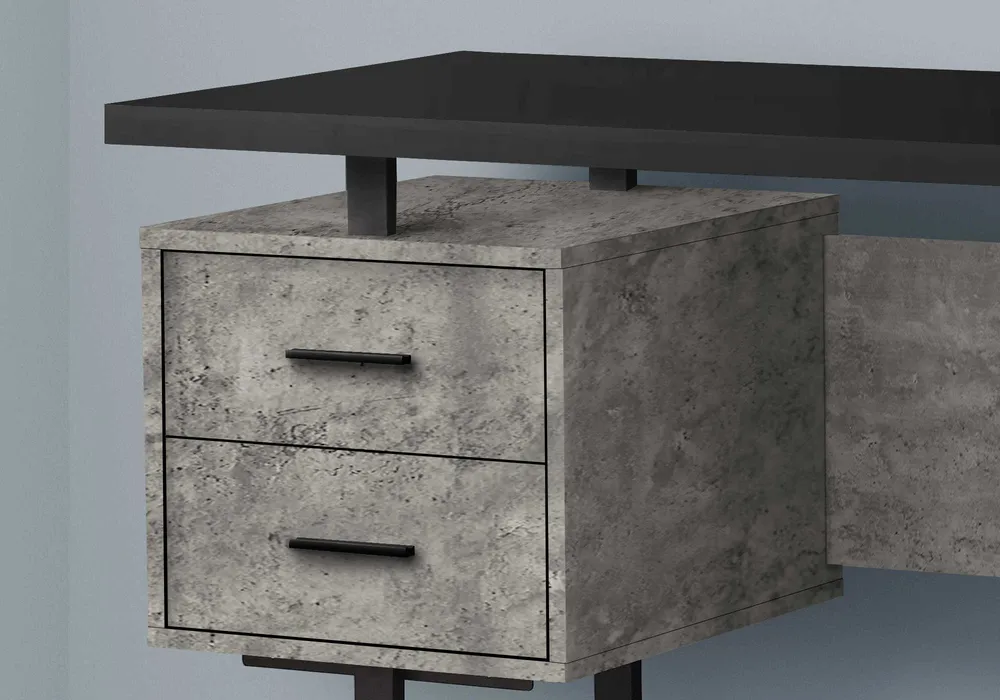 BUREAU D'ORDINATEUR - 60"L/NOIR/BÉTON GRIS/MÉTAL NOIR ( Meuble Mtl )
