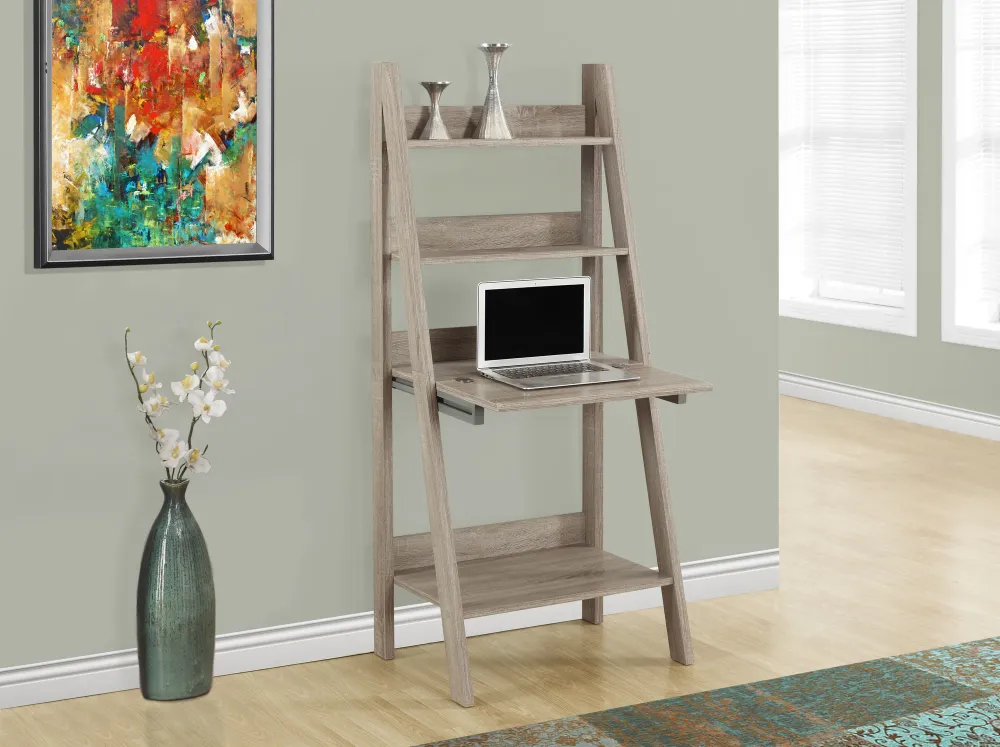 BUREAU D'ORDINATEUR - 61"H / STYLE ÉCHELLE TAUPE FONCÉ