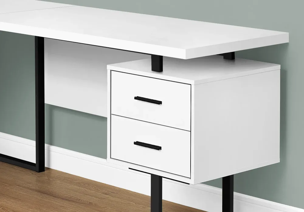 BUREAU D'ORDINATEUR - 70"L / BLANC / METAL NOIR / FACE G/D