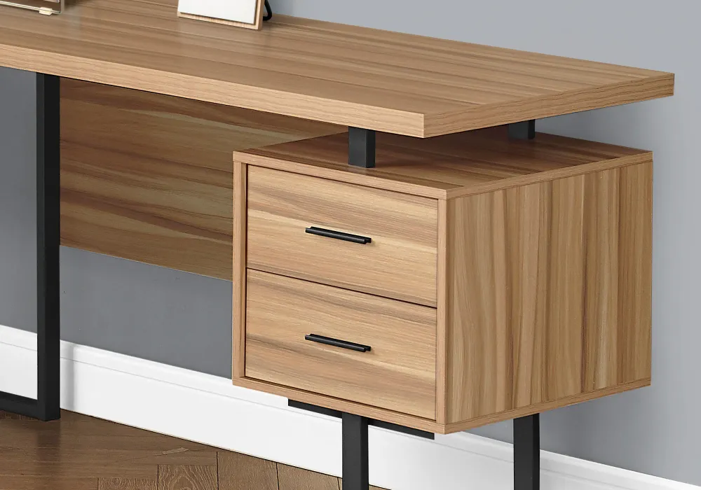 BUREAU D'ORDINATEUR - 70"L / BOIS RÉCUPÉRÉ / MÉTAL NOIR / G/D