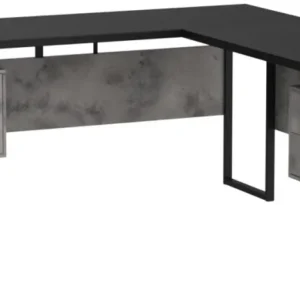 BUREAU D'ORDINATEUR - 70"L / NOIR/ BÉTON/ MÉTAL NOIR / G/D