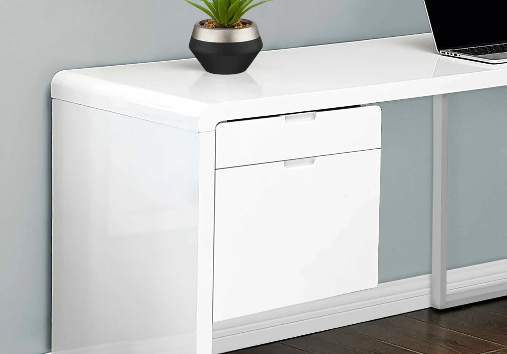 BUREAU D'ORDINATEUR - 72"L / BLANC TRÈS BRILLANT GAUCHE/DROIT FACE ( Meuble Mtl )