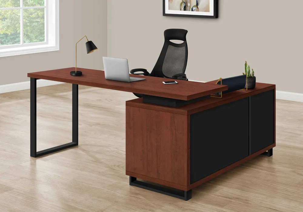 BUREAU D'ORDINATEUR - 72"L CERISE / NOIR COIN EXÉCUTIF ( Meuble Mtl )