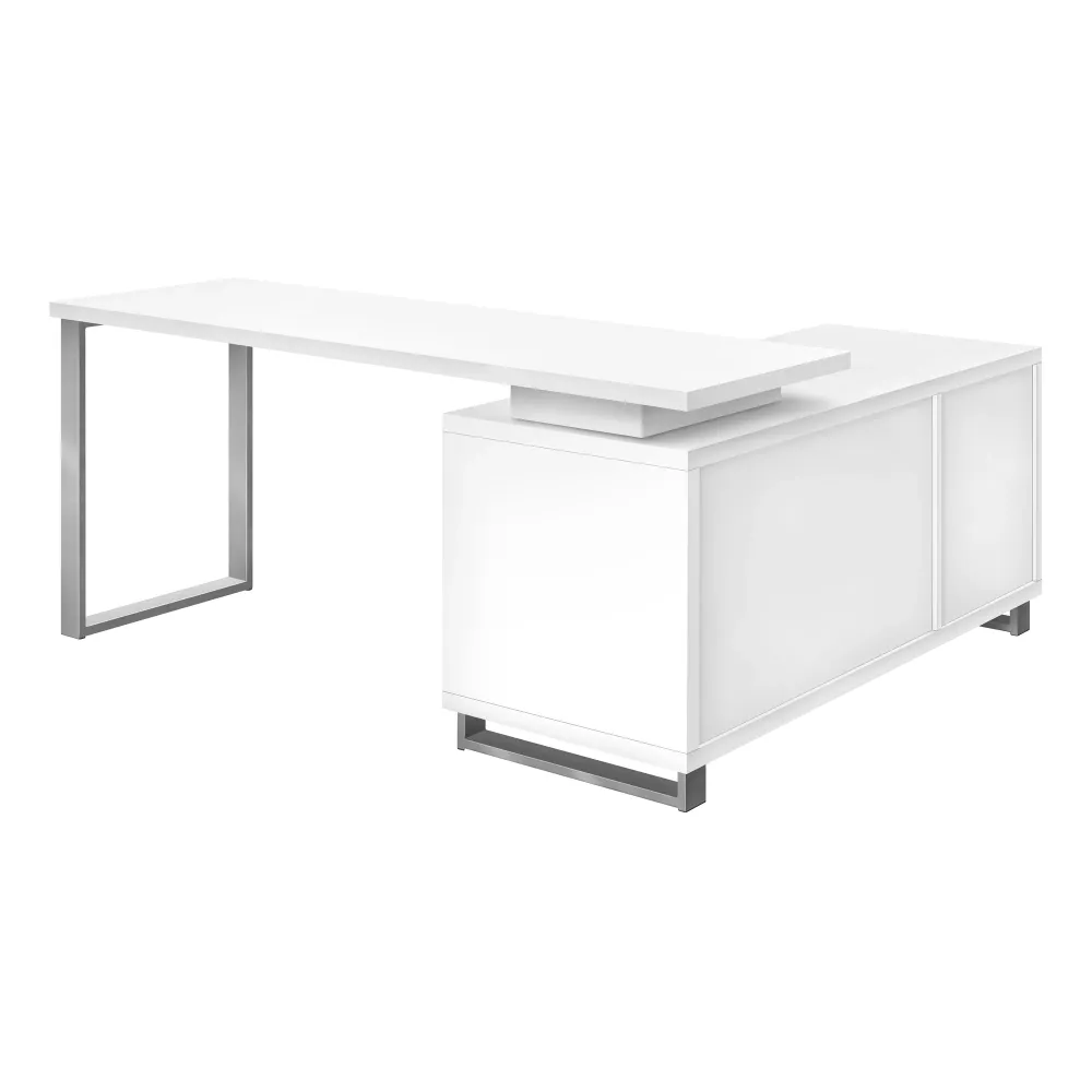 BUREAU D'ORDINATEUR - 72"L EN COIN EXÉCUTIF BLANC / ARGENT ( Meuble Mtl )