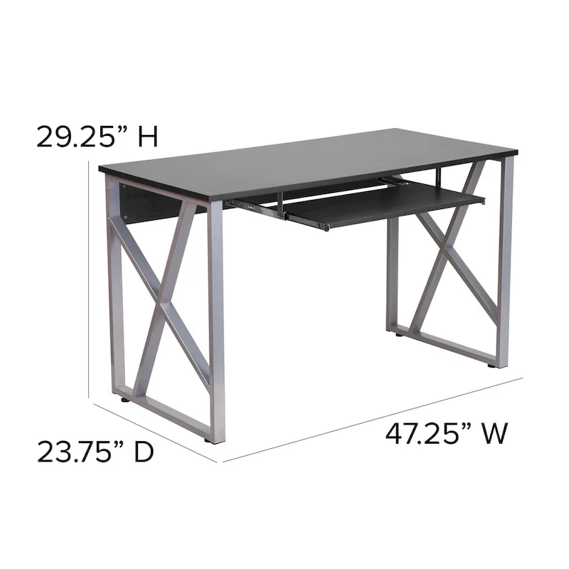 Bureau d'ordinateur avec plateau coulissant pour clavier et structure en croix