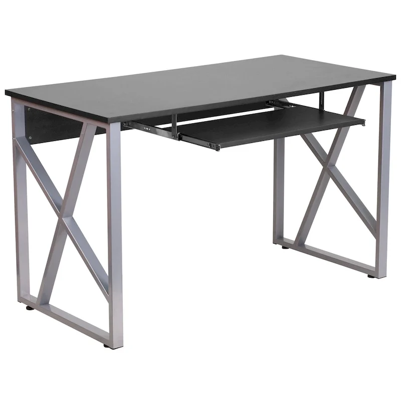 Bureau d'ordinateur avec plateau coulissant pour clavier et structure en croix