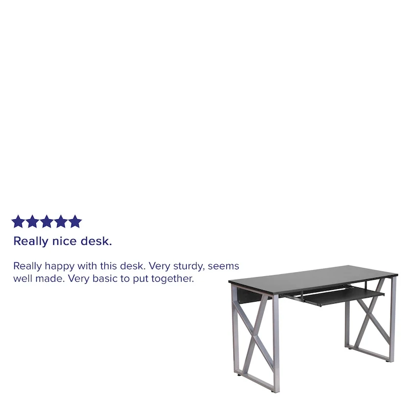 Bureau d'ordinateur avec plateau coulissant pour clavier et structure en croix