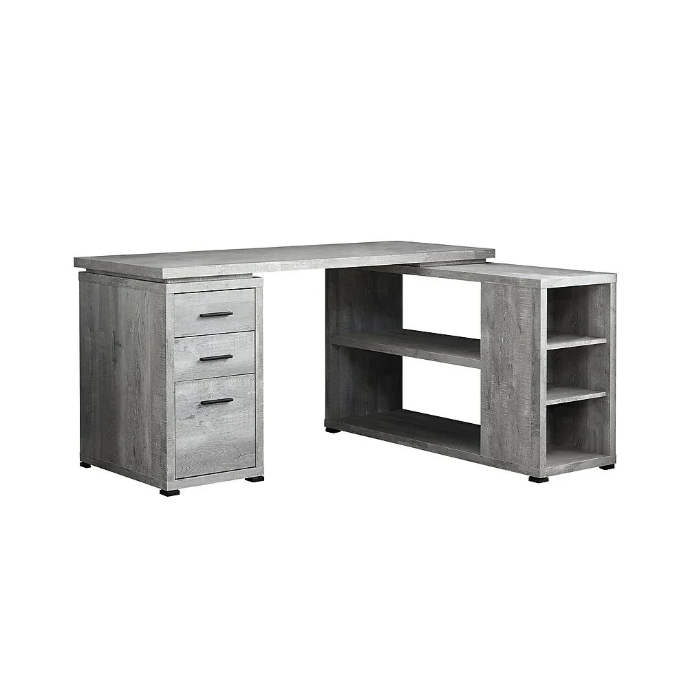 BUREAU D'ORDINATEUR - BOIS DE RÉCUPÉRATION GRIS COIN G/D
