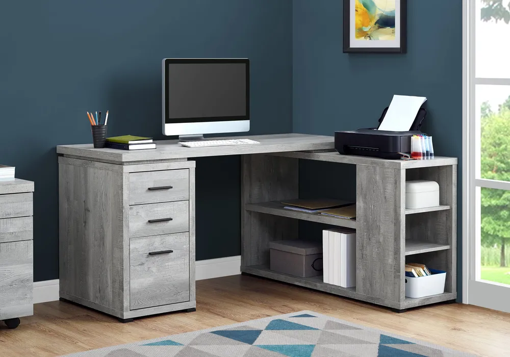 BUREAU D'ORDINATEUR - BOIS DE RÉCUPÉRATION GRIS COIN G/D