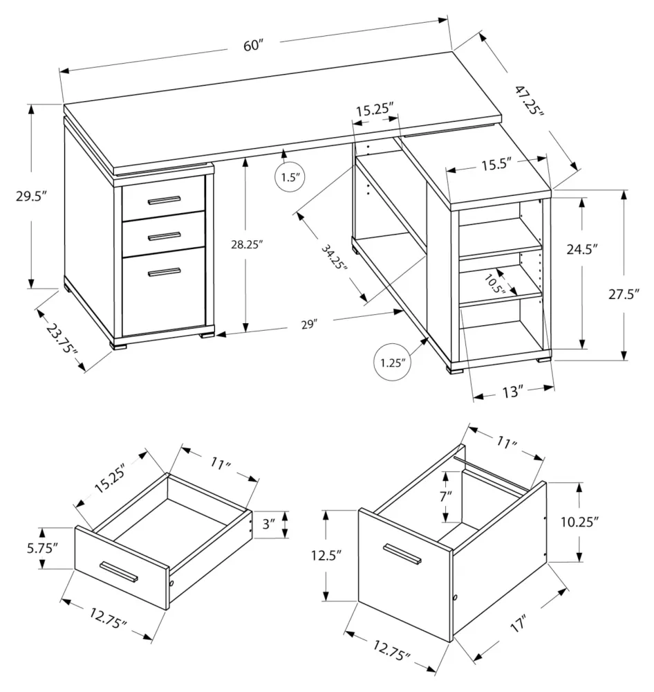 BUREAU D'ORDINATEUR - BOIS DE RÉCUPÉRATION GRIS COIN G/D