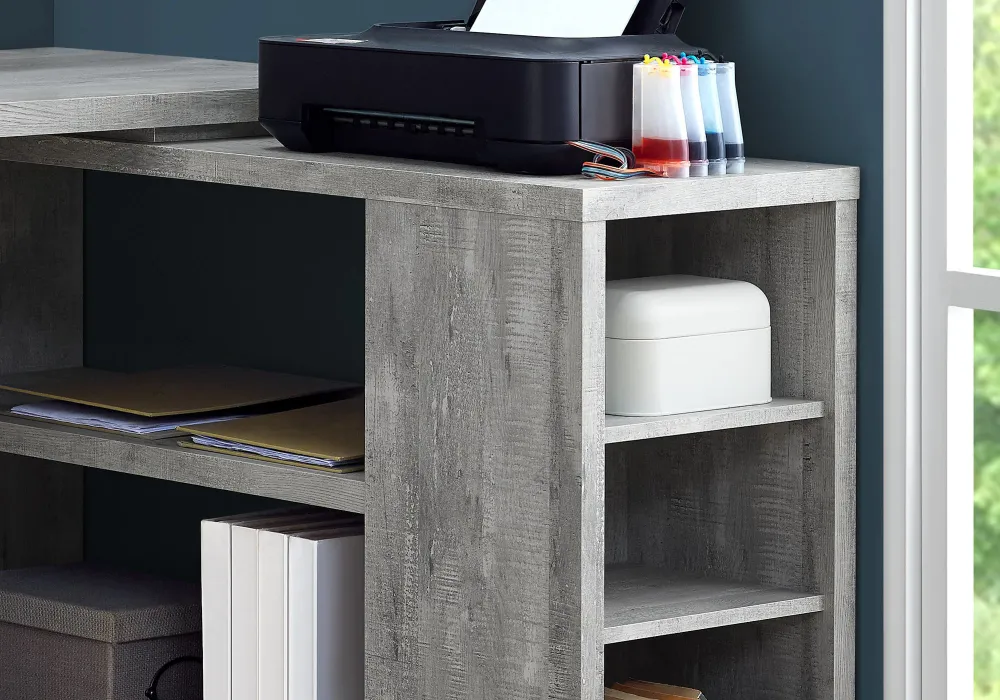 BUREAU D'ORDINATEUR - BOIS DE RÉCUPÉRATION GRIS COIN G/D