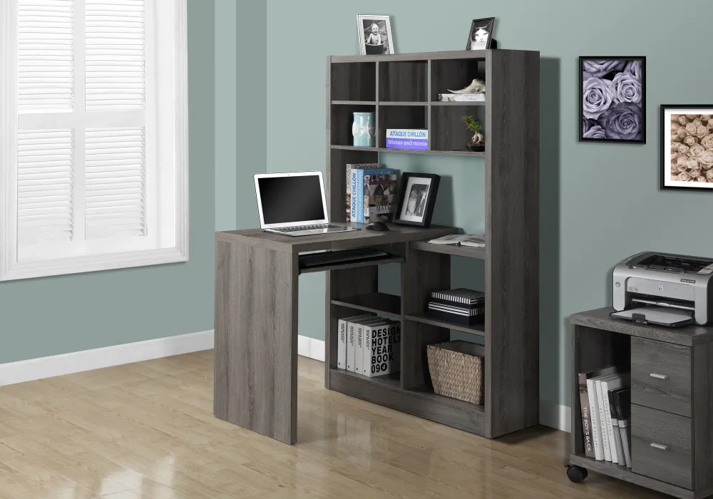 BUREAU D'ORDINATEUR - COIN DROIT OU GAUCHE TAUPE FONCÉ