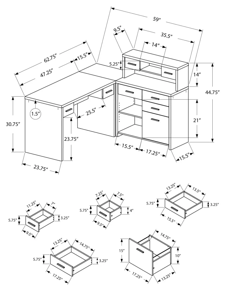 BUREAU D'ORDINATEUR - COIN GAUCHE OU DROIT BLANC