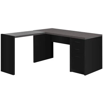 BUREAU D'ORDINATEUR - COIN SUPÉRIEUR NOIR / GRIS AVEC VERRE TREMPÉ