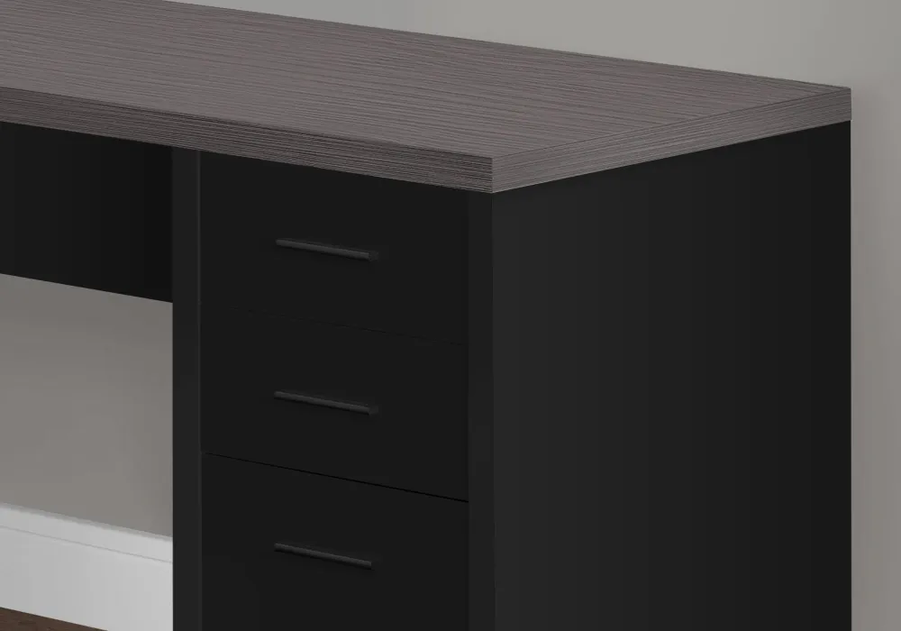 BUREAU D'ORDINATEUR - COIN SUPÉRIEUR NOIR / GRIS AVEC VERRE TREMPÉ