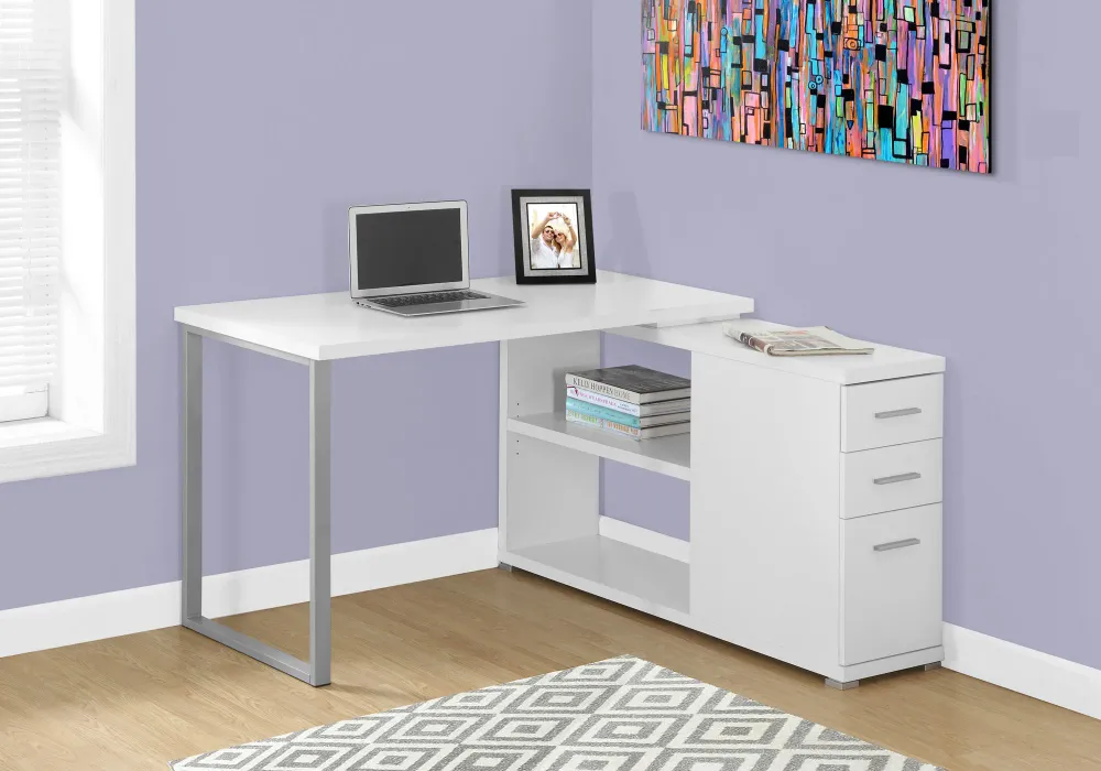 BUREAU D'ORDINATEUR - COIN TAUPE FONCÉ AVEC VERRE TREMPÉ