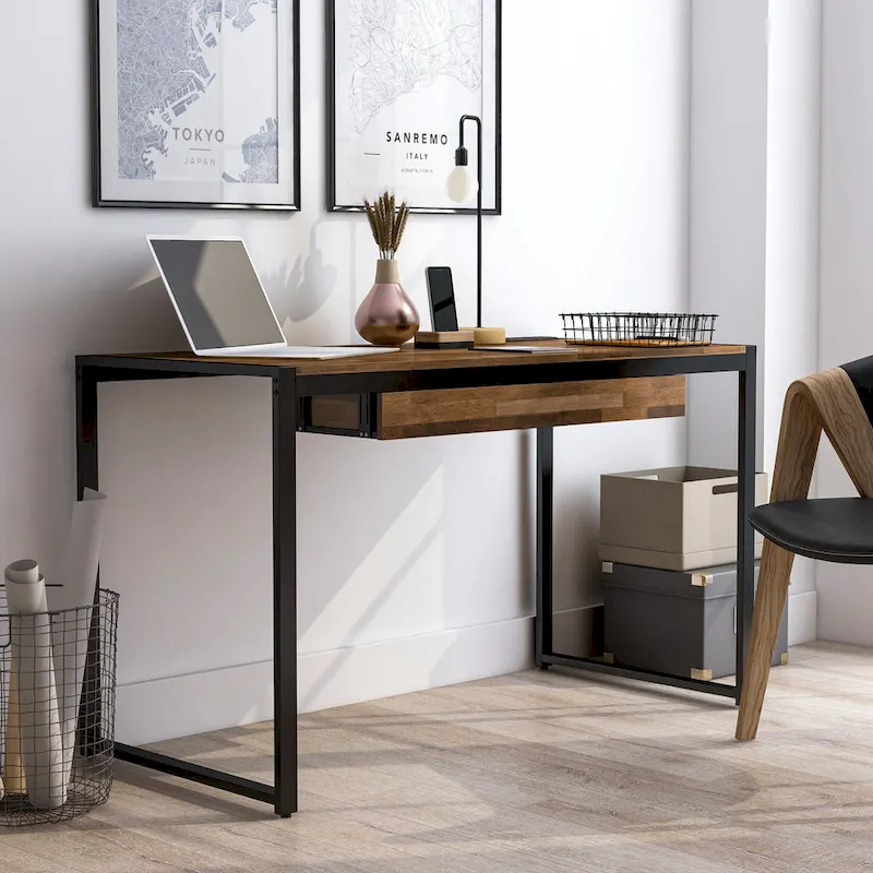 Bureau d'ordinateur contemporain en acier de 50 pouces avec ports USB de Furniture America