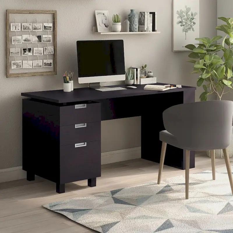 Bureau d'ordinateur Morr Modern Espresso en bois à 2 tiroirs de 149 cm par Furniture America