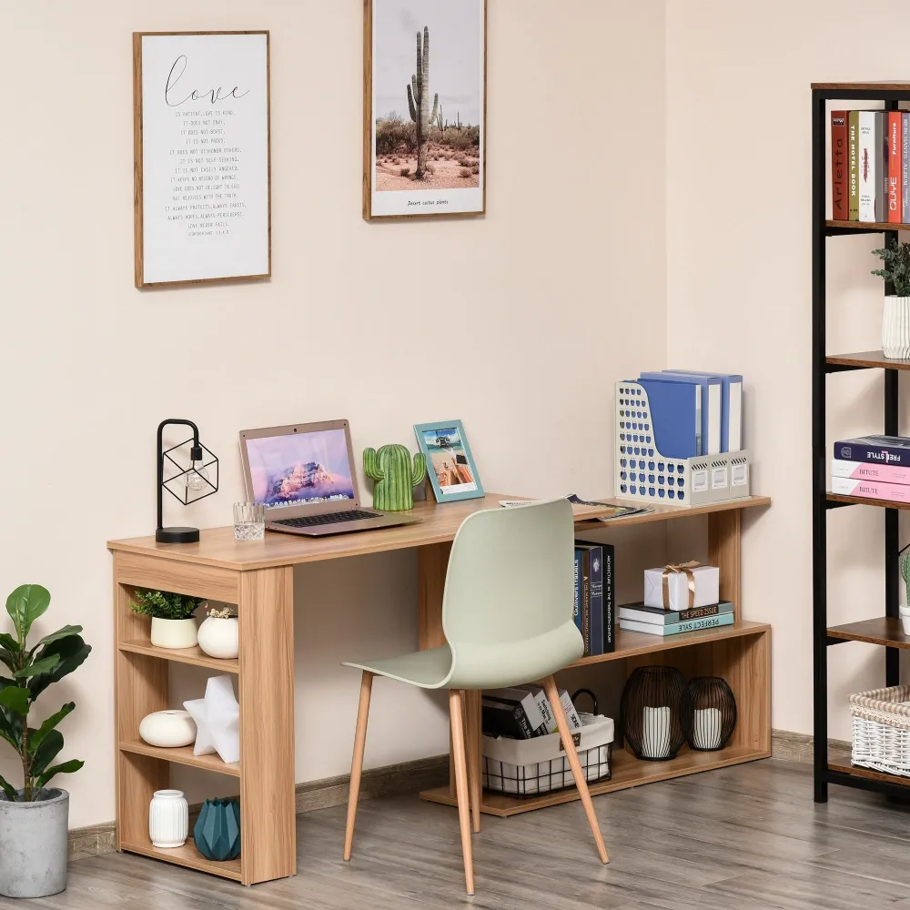 Bureau d'ordinateur pivotant moderne en forme de L HomCom avec étagères