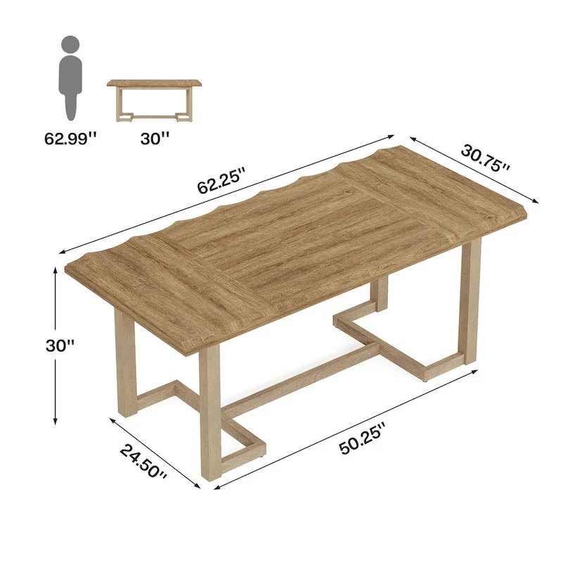 Bureau d'ordinateur rectangulaire en bois de 62,2 pouces avec pieds en bois massif