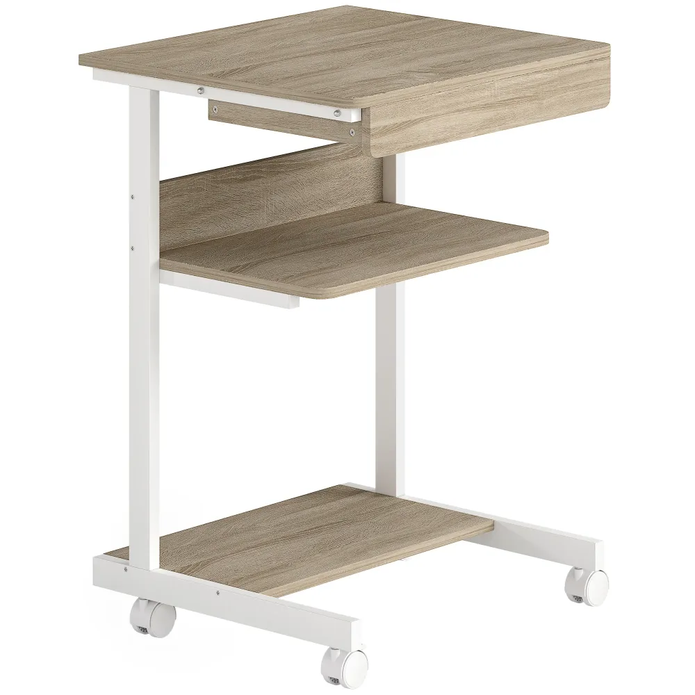 Bureau d'ordinateur sur roues, bureau avec rangement 56 x 51 cm avec tiroir, compartiment et support CPU, table informatiq...