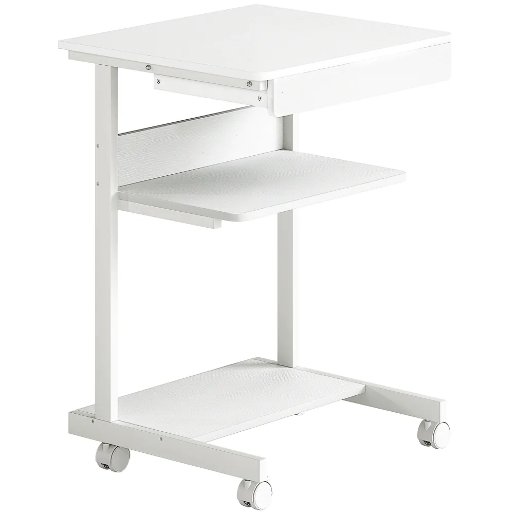 Bureau d'ordinateur sur roues, bureau avec rangement 56 x 51 cm avec tiroir, compartiment et support CPU, table informatiq...