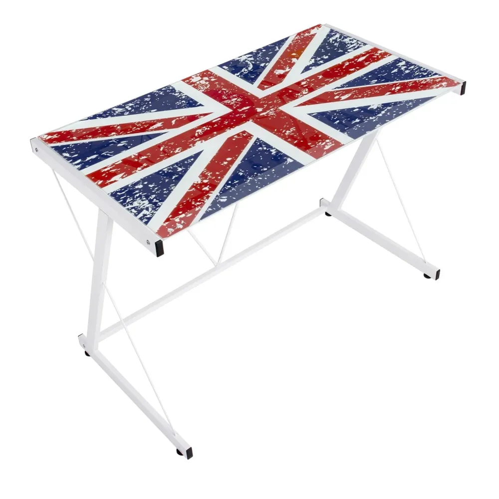 Bureau drapeau anglais pour ordinateur support PC en verre pour chambre d'enfant 90 cm