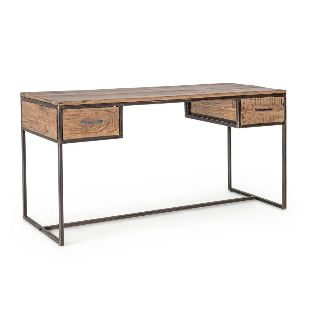 Bureau "Elmer" avec 2 tiroirs, structure en bois d'acacia, style moderne, 150x60x77h