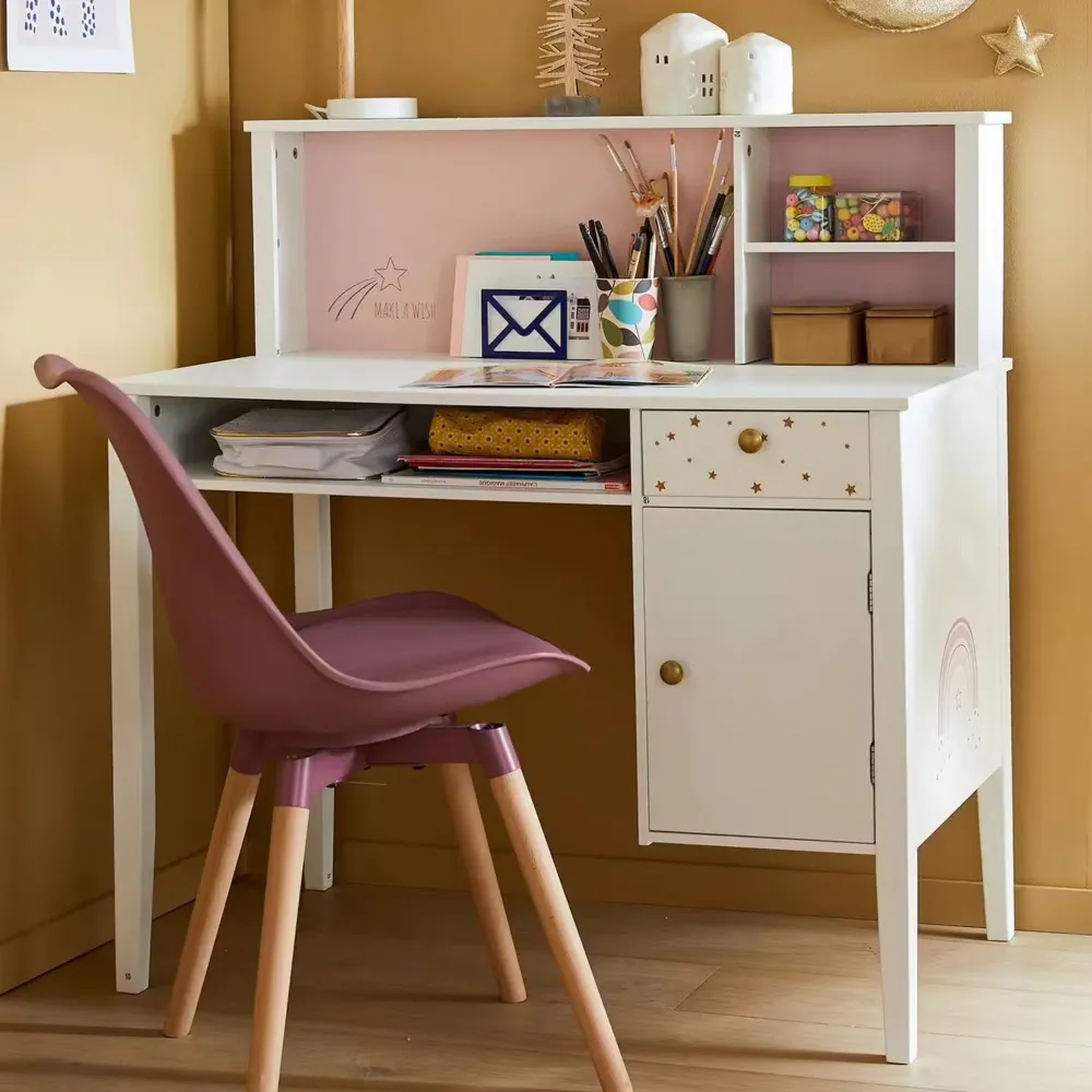 Bureau enfant VERTBAUDET Make wish blanc clair uni avec décor