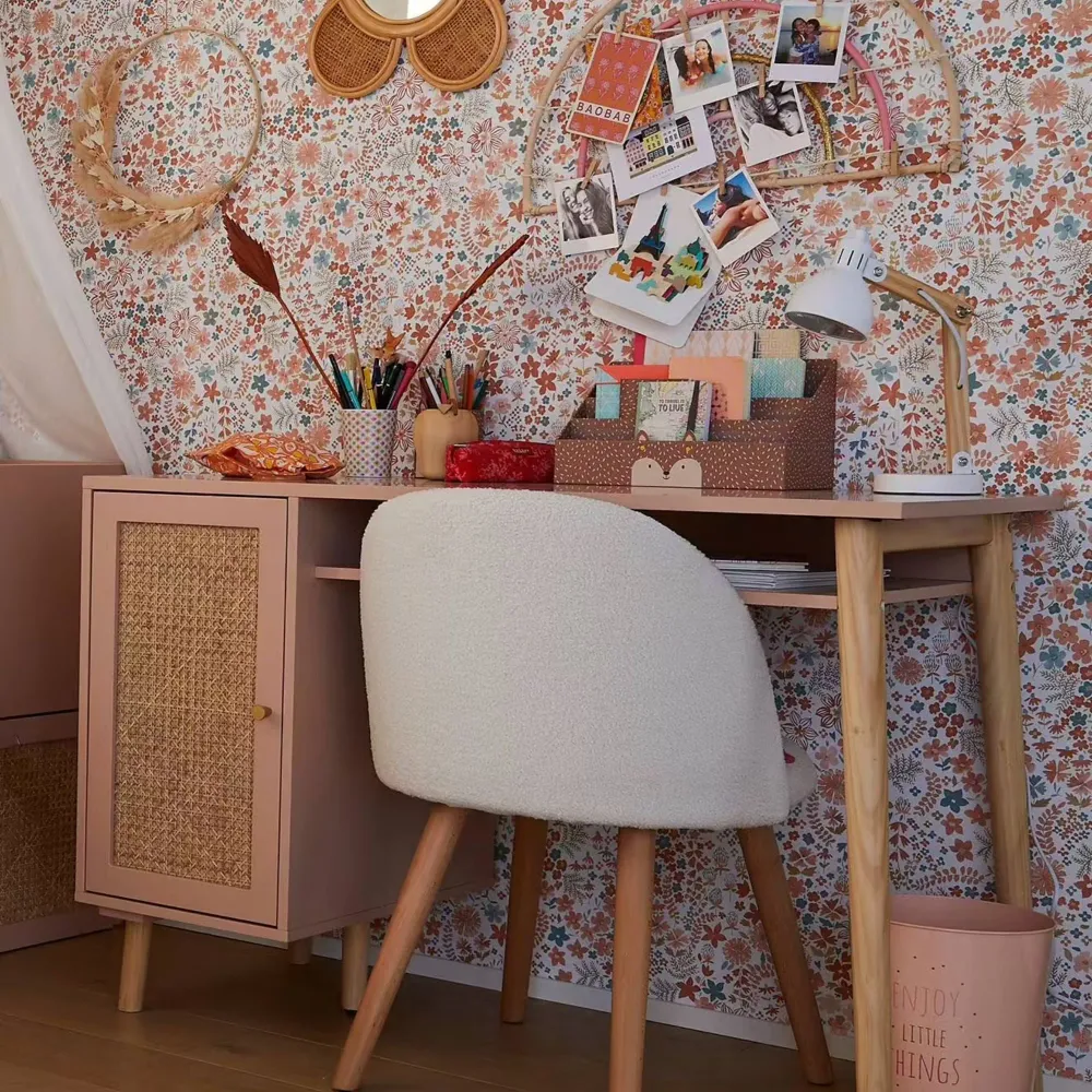 Bureau enfant VERTBAUDET Poésie en cannage rose nude