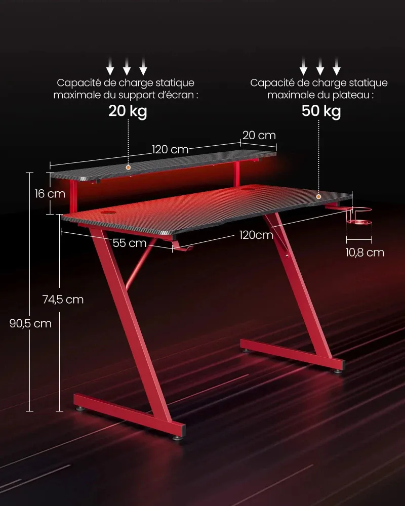 Bureau de gamer petit espace rouge et noir