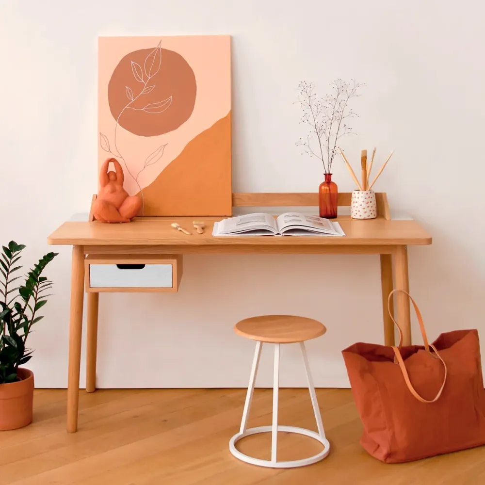 Bureau Honoré, chêne naturel, laqué blanc