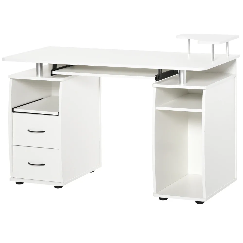 Bureau informatique étagères et tiroir, 120 x 55 x 85 cm, bureau d'ordinateur avec rangement support imprimant et clavier,...
