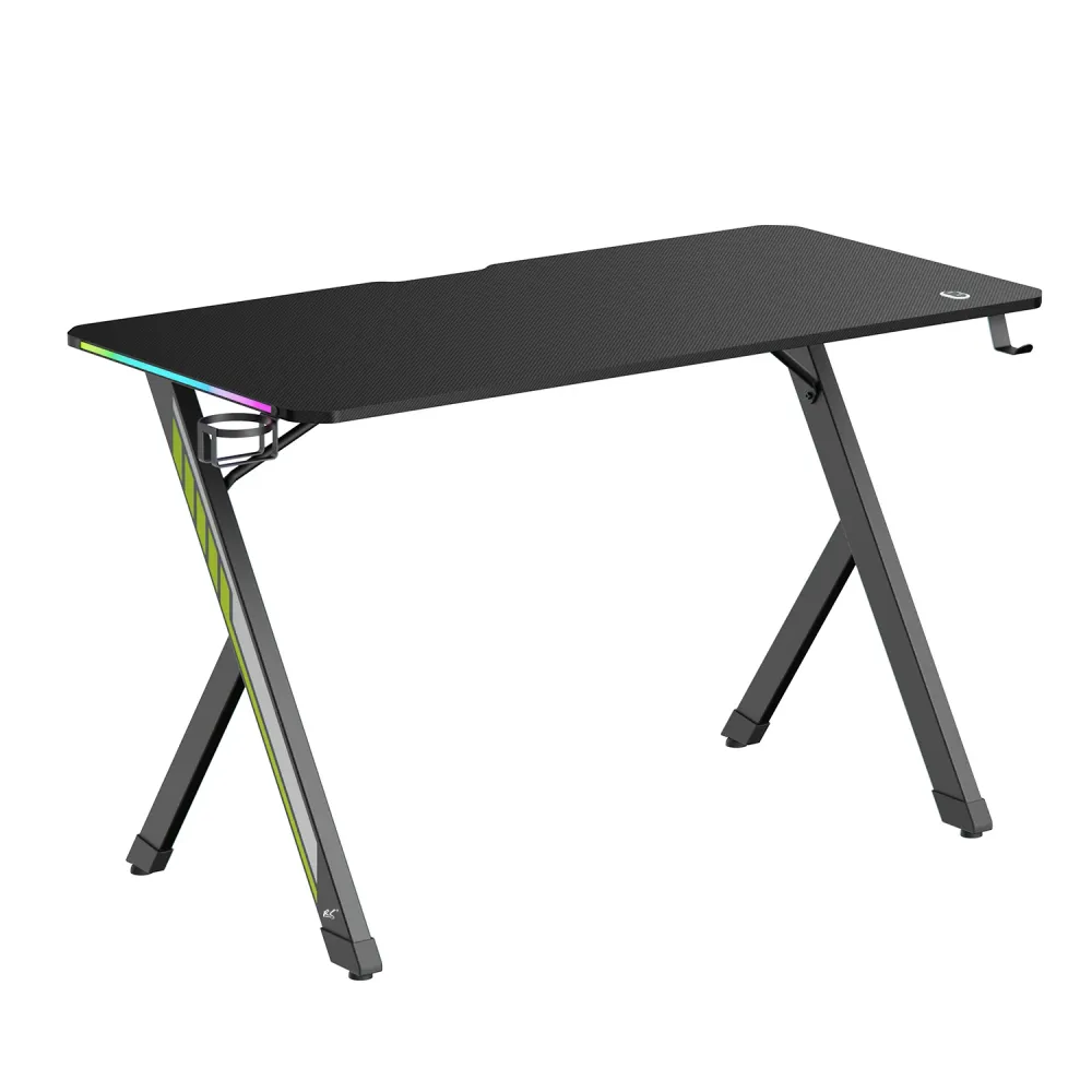 Bureau de jeu NanoRS, noir, avec porte-casque et porte-gobelet, rétro-éclairage RGB, max. 75kg, dimensions 1200x600x750mm,...