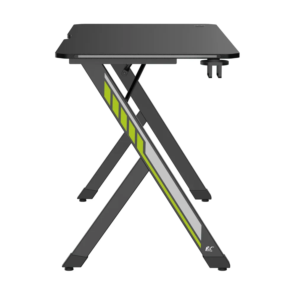 Bureau de jeu NanoRS, noir, avec porte-casque et porte-gobelet, rétro-éclairage RGB, max. 75kg, dimensions 1200x600x750mm,...
