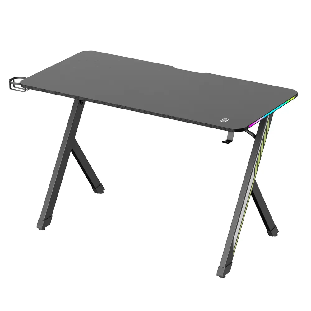 Bureau de jeu NanoRS, noir, avec porte-casque et porte-gobelet, rétro-éclairage RGB, max. 75kg, dimensions 1200x600x750mm,...