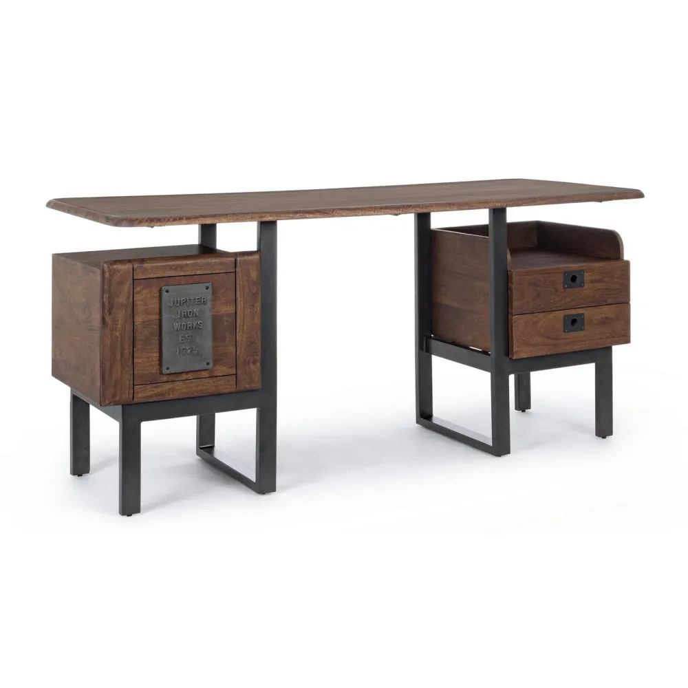 Bureau "Jupiter" avec 2 tiroirs, structure en manguier, style vintage, 165x70x77h