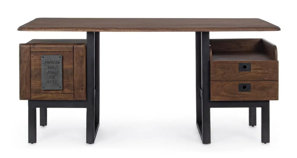 Bureau "Jupiter" avec 2 tiroirs, structure en manguier, style vintage, 165x70x77h