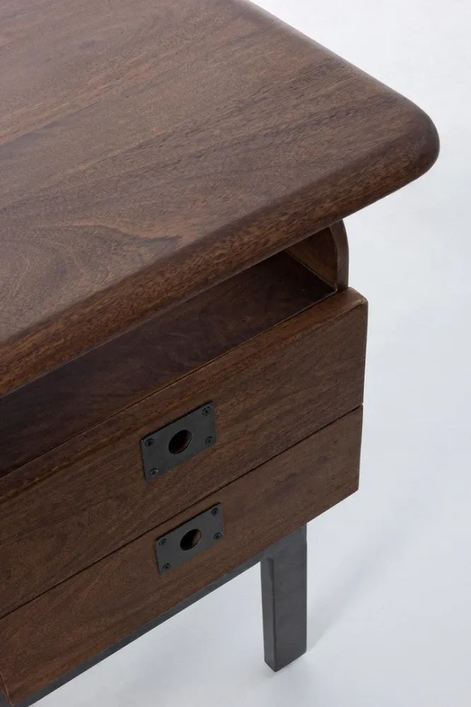 Bureau "Jupiter" avec 2 tiroirs, structure en manguier, style vintage, 165x70x77h